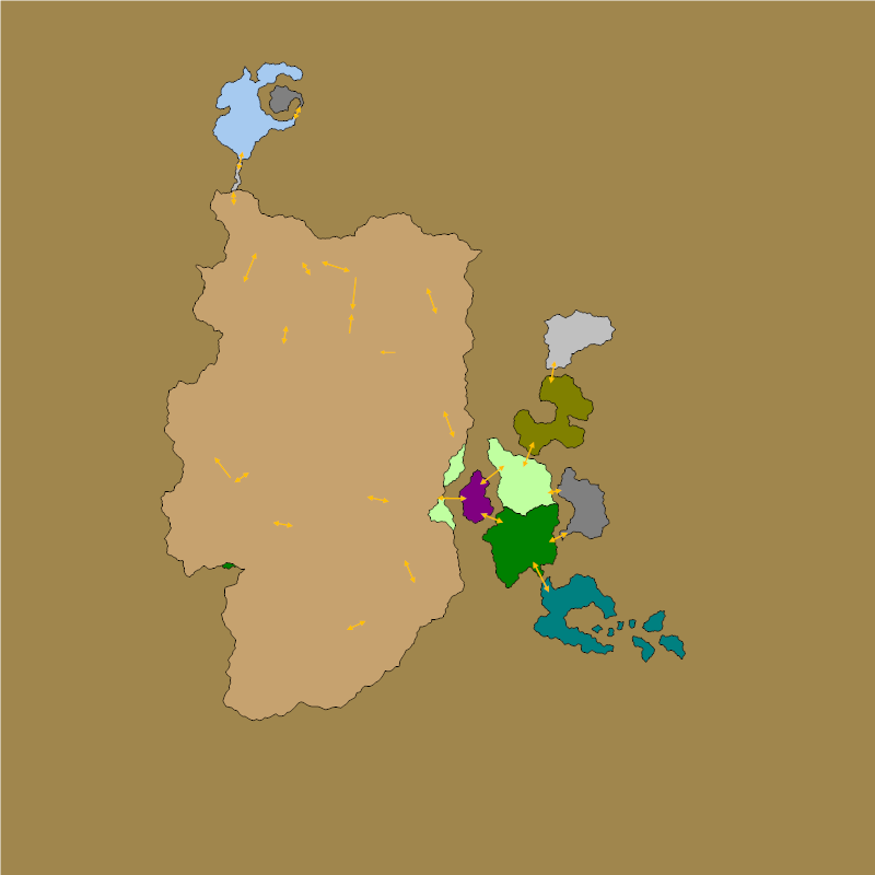 'continent' shape drawn out but overlaying areas - not ideal.